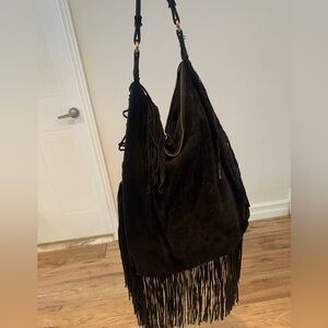 Black suède Fringe Hobo Bag